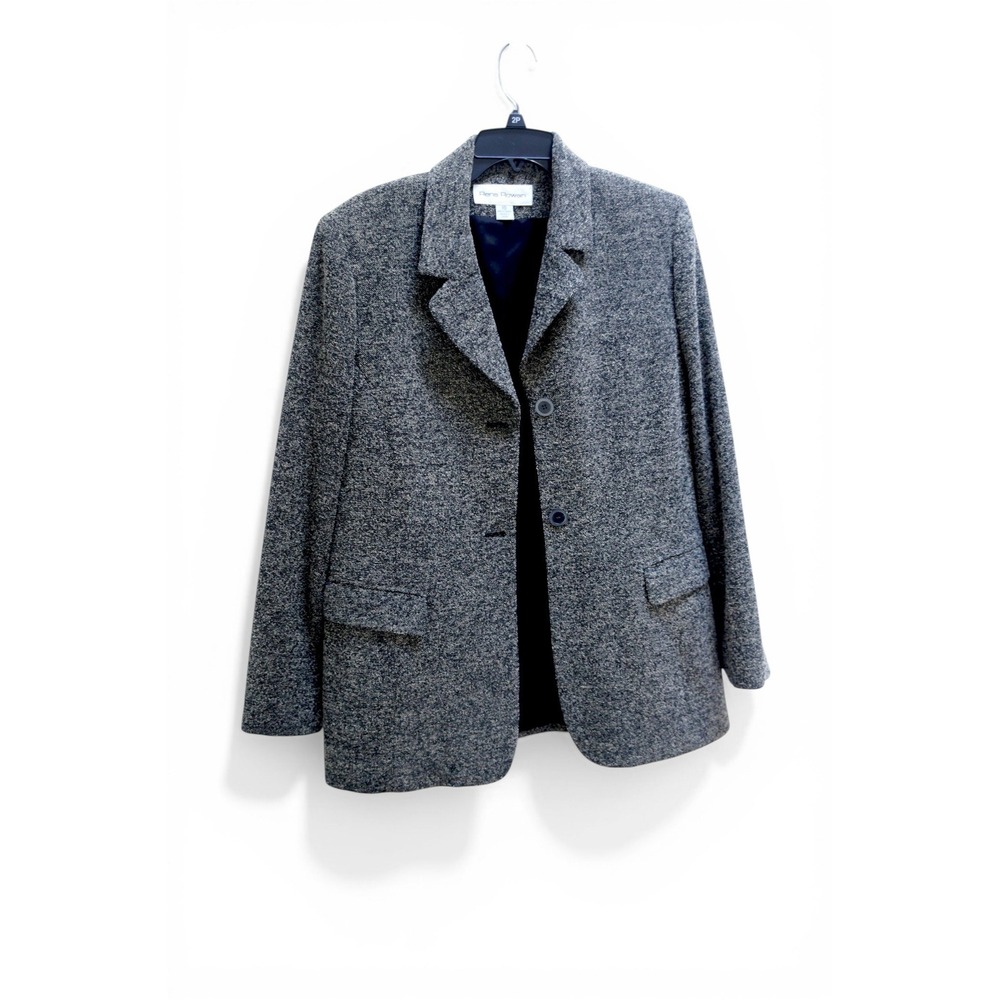Rena Rowan Wool Tweed Blazer Size 10 Gray Black Marled Jacket Lined Canada Made